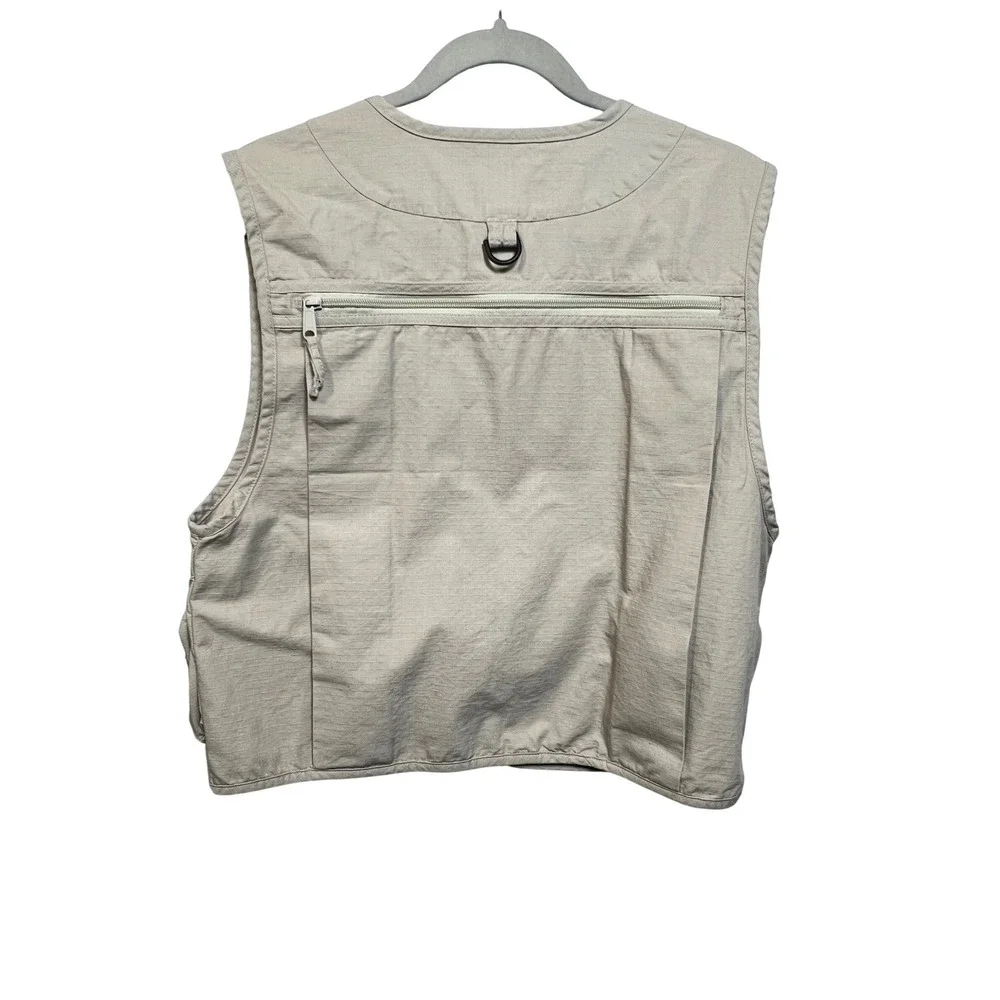 LL Bean Mens Small Khaki Ripstop Cotton Utility Fishing Safari Vest Beige - Picture 2 of 12